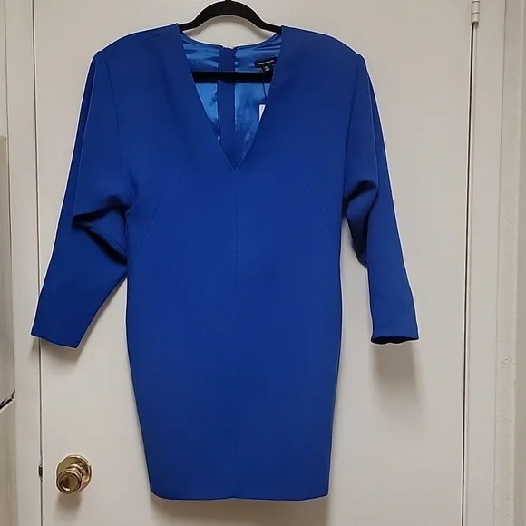 Karen Millen | Compact Stretch Sleeve V Neck Pencil Dress - Picture 2 of 13